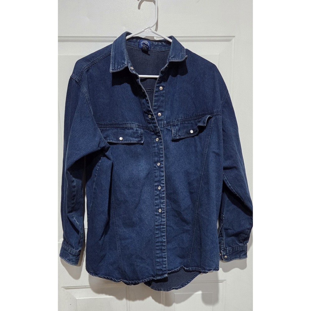 Gap Pearl Snap Vintage 80s/90s Hong Kong Heavyweight Denim Shirt Mens Size L
